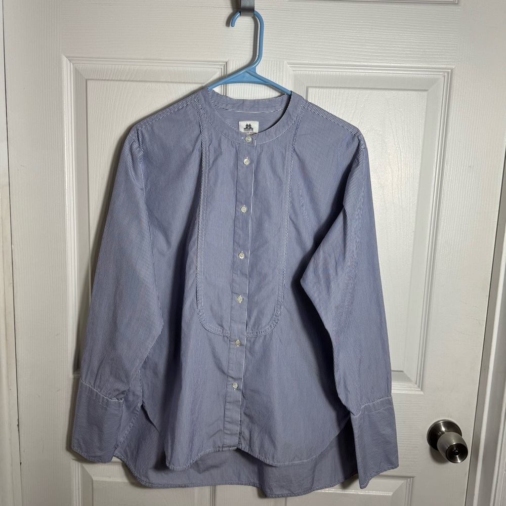 J.Crew Thomas Mason Blue White Stripe Popover Shirt Size 10 - Picture 11 of 12